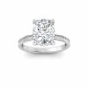 3 Ct Elongated Cushion Colorless Lab Diamond & .33 Ctw Surprise Channel Set Hidden Halo Engagement Ring
