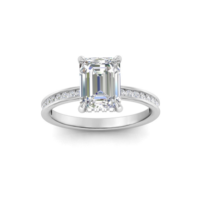 2 Ct Emerald Moissanite & 0.33 Ctw Diamond Surprise Channel Set Hidden Halo Engagement Ring