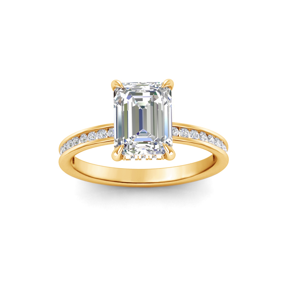 2 Ct Emerald Lab Diamond & .33 Ctw Diamond Surprise Channel Set Hidden Halo Engagement Ring