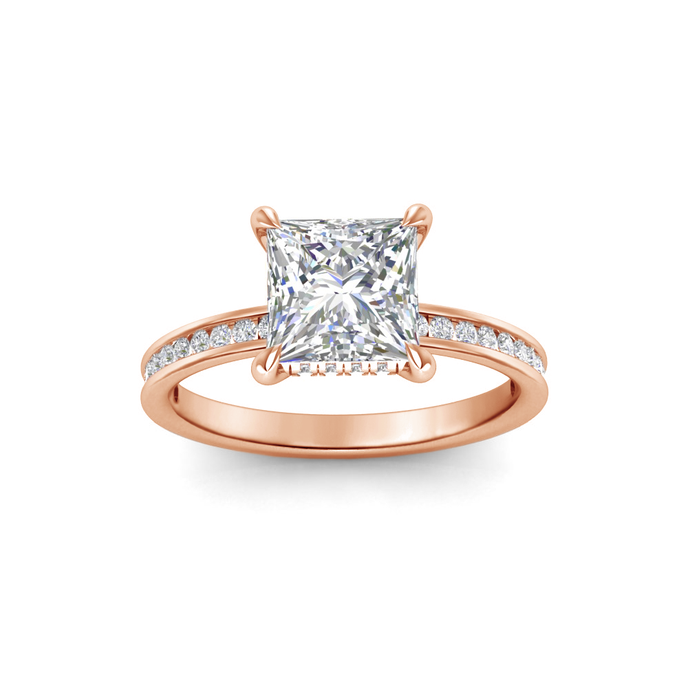 1 Ct Princess Lab Diamond & .33 Ctw Diamond Surprise Channel Set Hidden Halo Engagement Ring