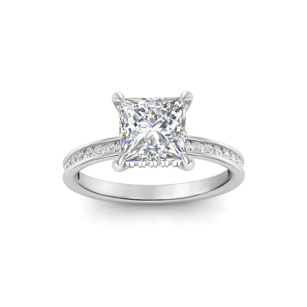1.5 Ct Princess Lab Diamond & .33 Ctw Diamond Surprise Channel Set Hidden Halo Engagement Ring