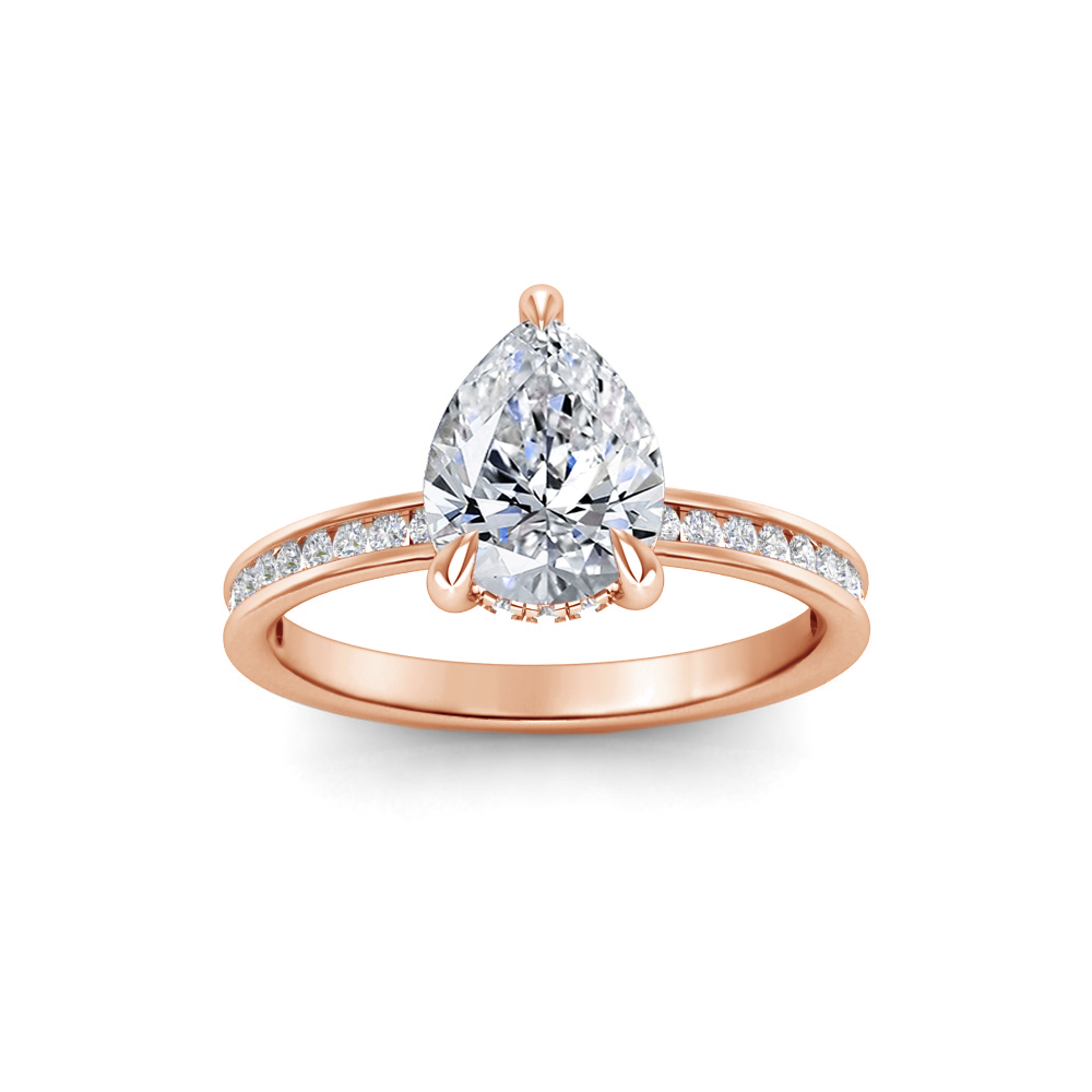 2.50 Ct Pear Lab Diamond & .33 Ctw Diamond Surprise Channel Set Hidden Halo Engagement Ring