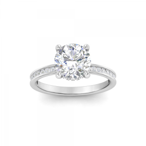 2 Ct Round Lab Diamond & .33 Ctw Diamond Surprise Channel Set Hidden Halo Engagement Ring