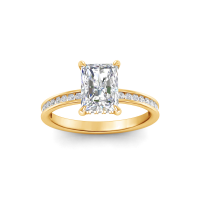 4 Ct Radiant Lab Diamond & .33 Ctw Diamond Surprise Channel Set Hidden Halo Engagement Ring