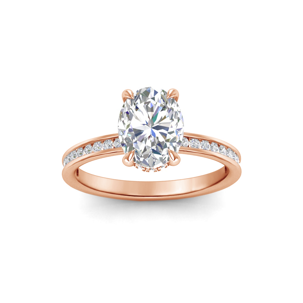1.83 Ct Oval Natural Diamond Surprise Channel Set Hidden Halo Engagement Ring, GIA Certified