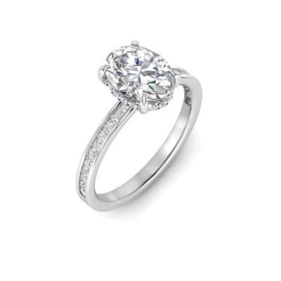2.50 Ct Oval Lab Diamond & .33 Ctw Diamond Surprise Channel Set Hidden Halo Engagement Ring