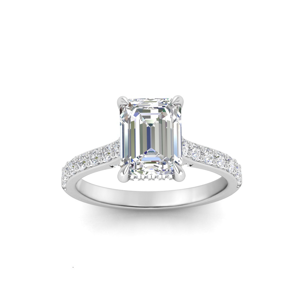 1.42 Ctw Emerald Diamond Gala Hidden Halo Engagement Ring