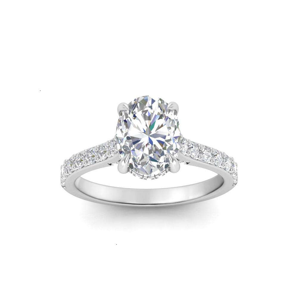3 Ct Oval Lab Diamond & 0.42 Ctw Gala Hidden Halo Engagement Ring