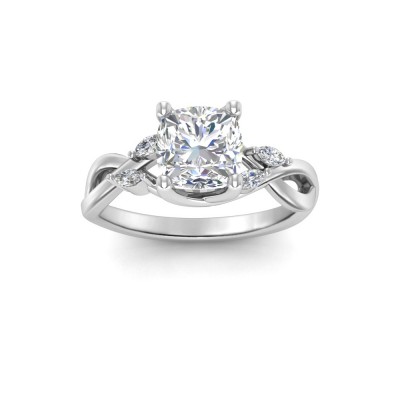2 Ct Cushion Lab Diamond & 0.16 Ctw Marquise Diamond Vine Engagement Ring