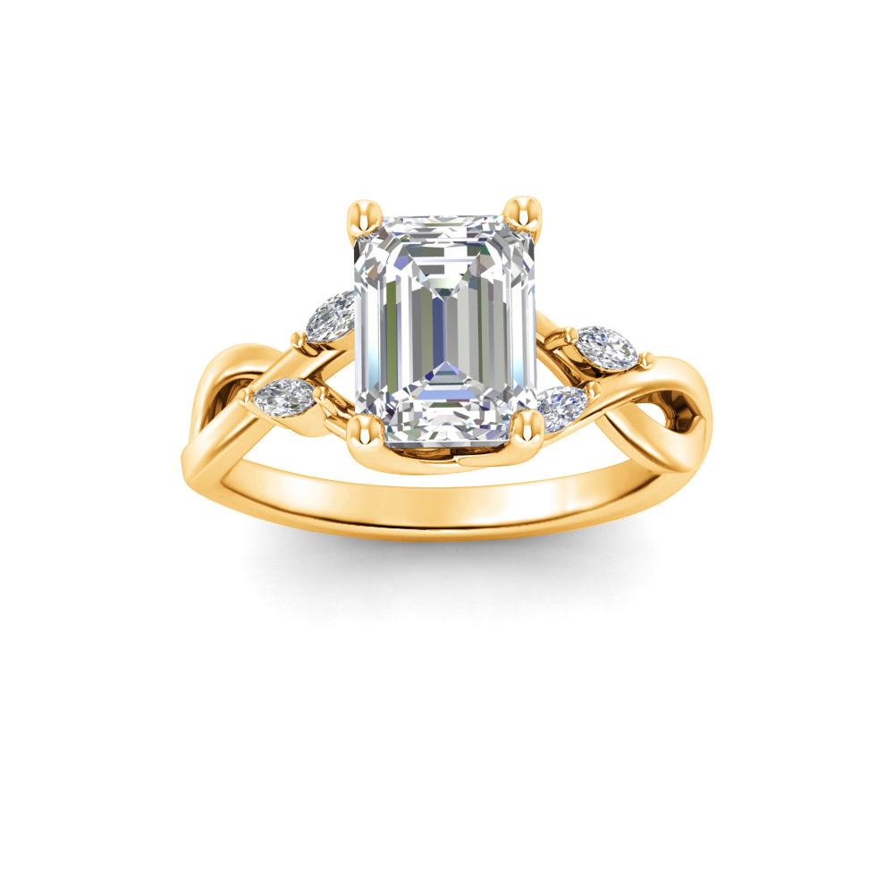 1.16 Ctw Emerald Diamond & Marquise Vine Engagement Ring