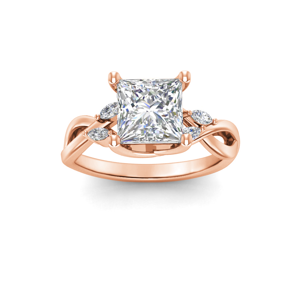 1 Ct Princess Lab Diamond & 0.16 Ctw Marquise Diamond Vine Engagement Ring