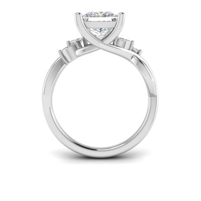 1.5 Ct Princess Lab Diamond & 0.16 Ctw Marquise Diamond Vine Engagement Ring