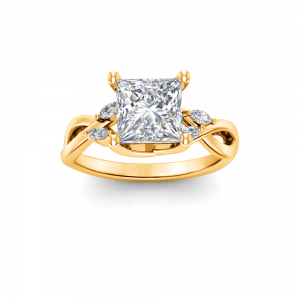 2.5 Ct Princess Lab Diamond & 0.16 Ctw Marquise Diamond Vine Engagement Ring