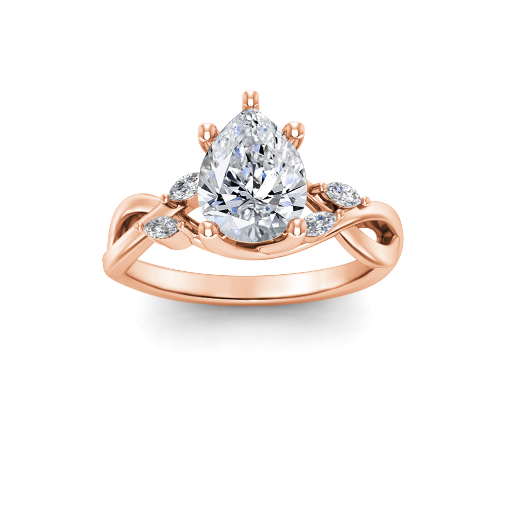 1 Ct Pear Moissanite & 0.16 Ctw Marquise Diamond Vine Engagement Ring