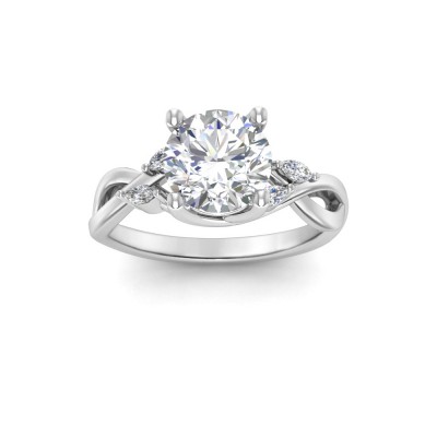 2 Ct Round Moissanite & 0.16 Ctw Marquise Diamond Vine Engagement Ring