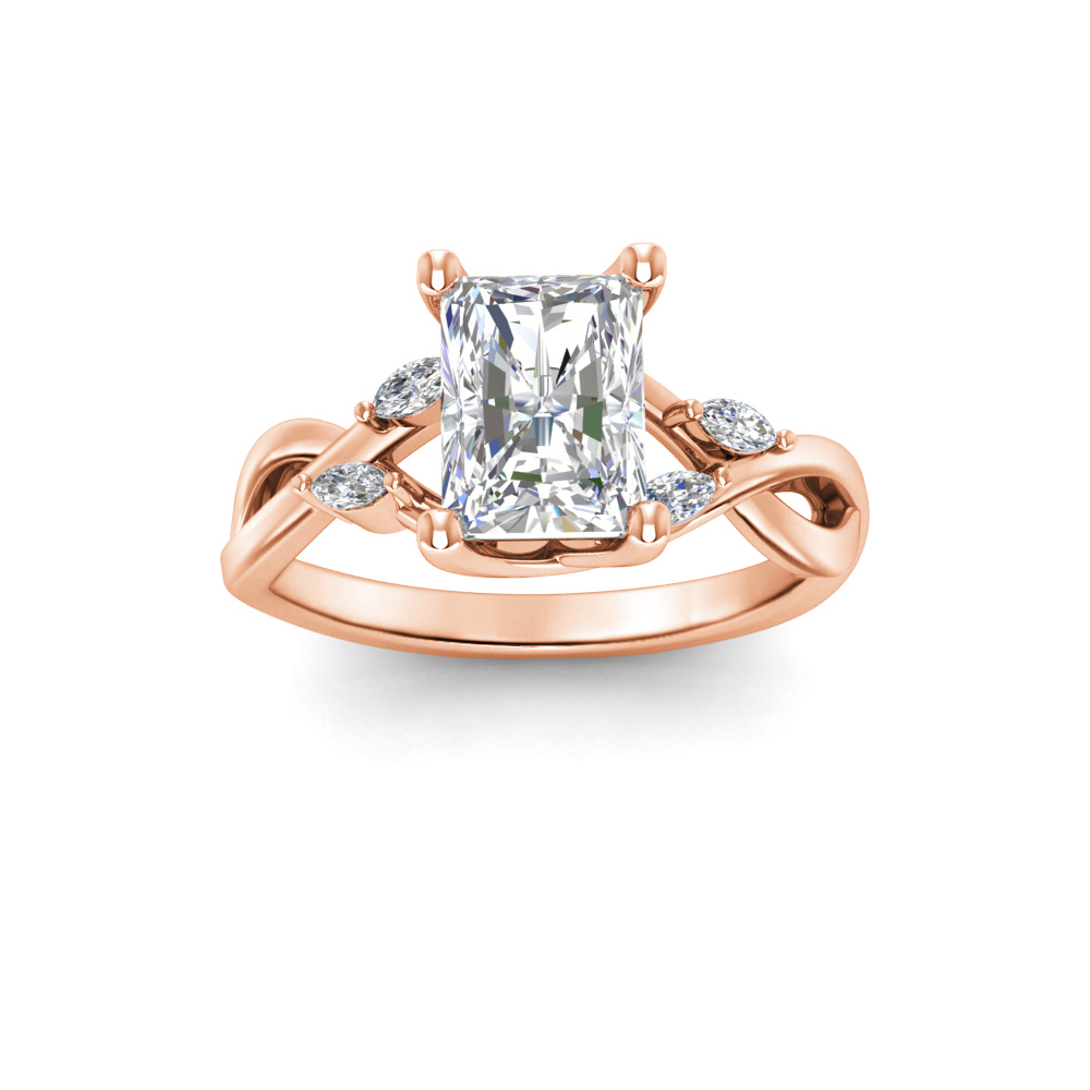 3 Ct Radiant Lab Diamond & 0.16 Ctw Marquise Diamond Vine Engagement Ring