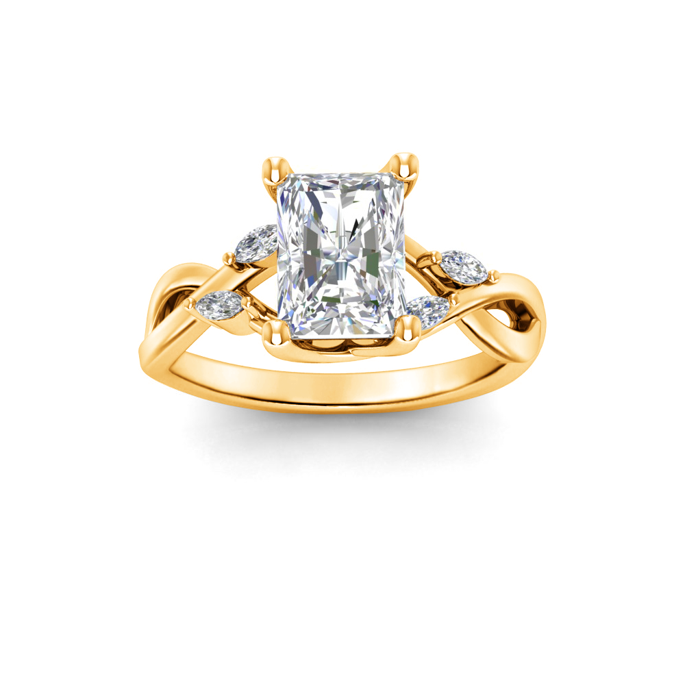 2 Ct Radiant Moissanite & 0.16 Ctw Marquise Diamond Vine Engagement Ring