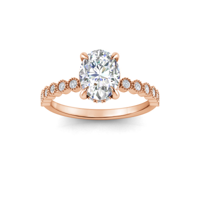 2 Ct Oval Lab Diamond Milgrain Bezel Hidden Halo Engagement Ring