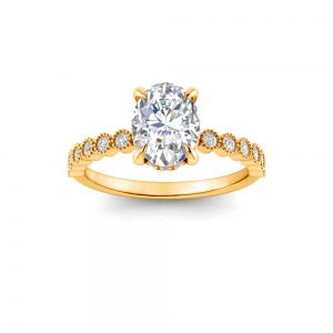 2 Ct Oval Lab Diamond & .28 Ctw Diamond Milgrain Bezel Hidden Halo Engagement Ring