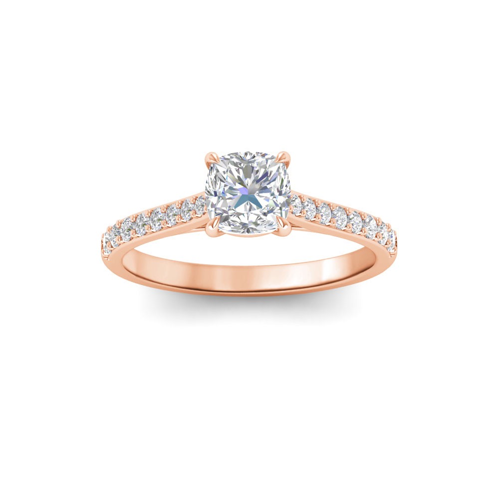 1.5 Ct Cushion Lab Diamond & .27 Ctw Diamond Surprise Pavé Cathedral Engagement Ring