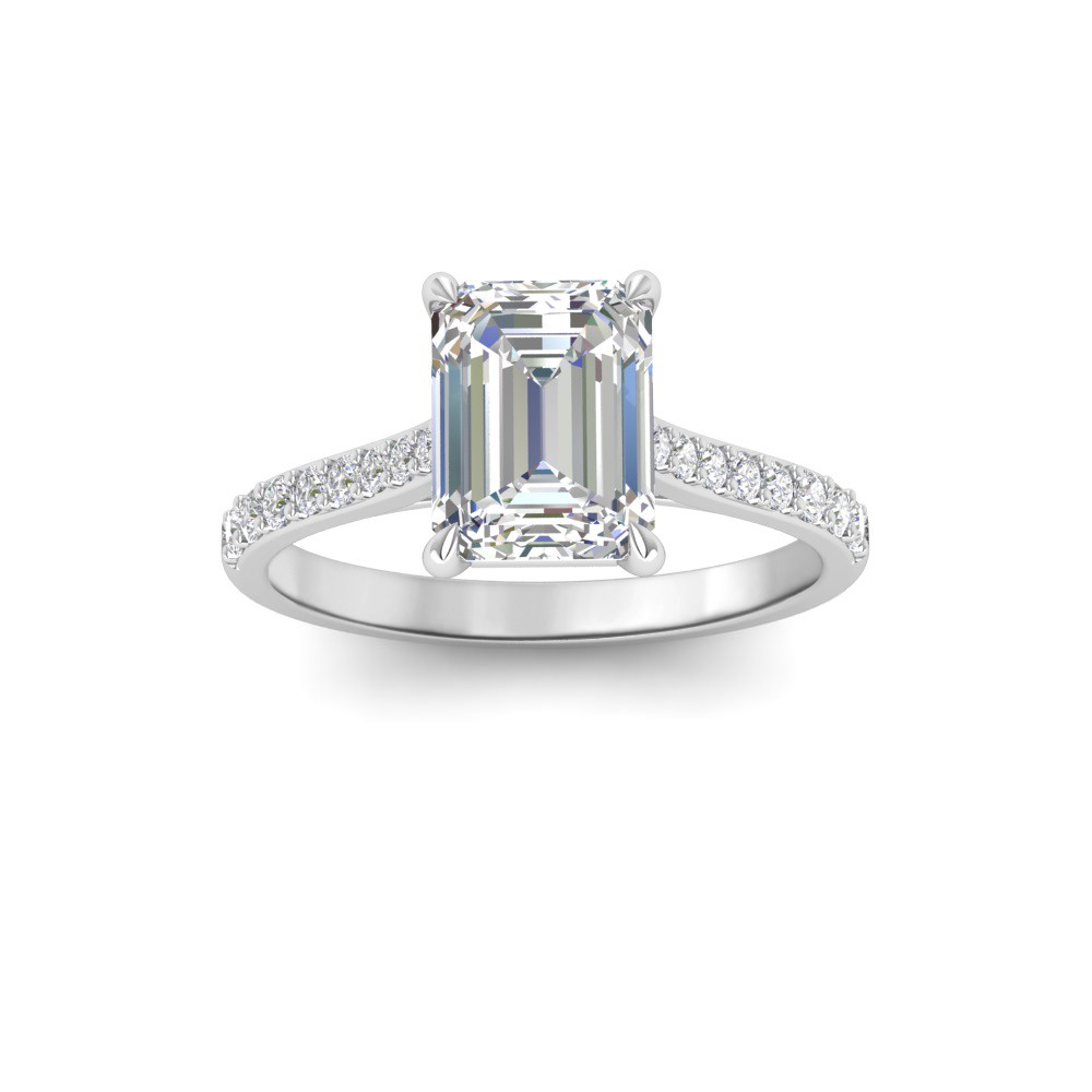 3 Ct Emerald Lab Diamond & .27 Ctw Diamond Surprise Pavé Cathedral Engagement Ring