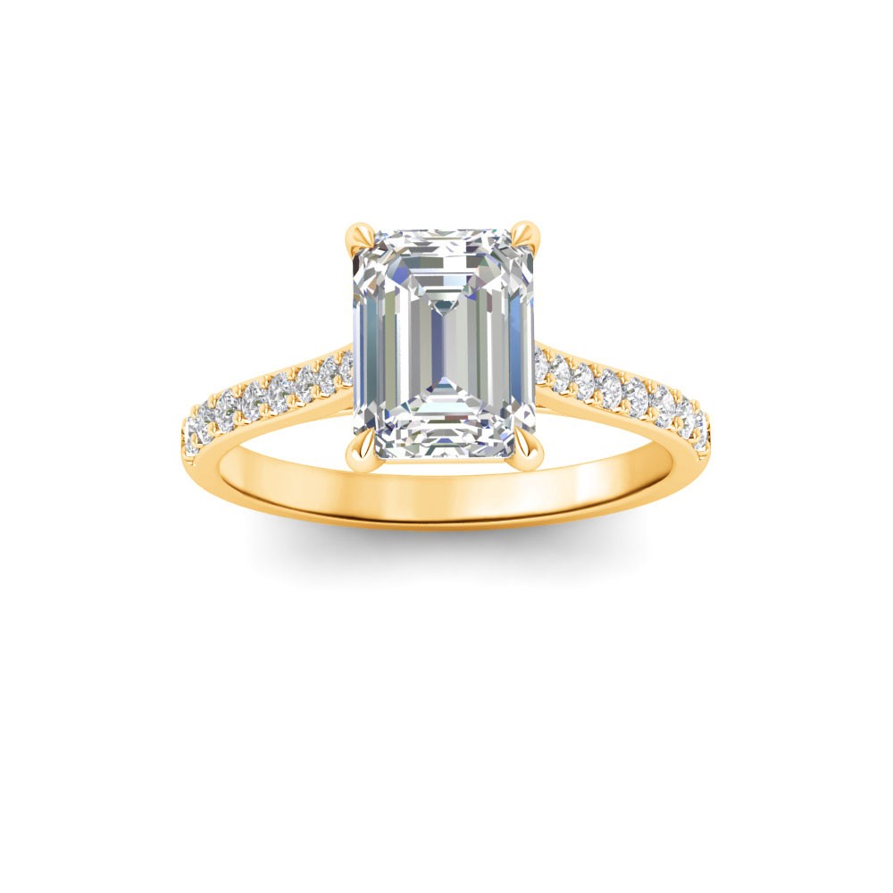 2 Ct Emerald Moissanite & .27 Ctw Diamond Surprise Pavé Cathedral Engagement Ring