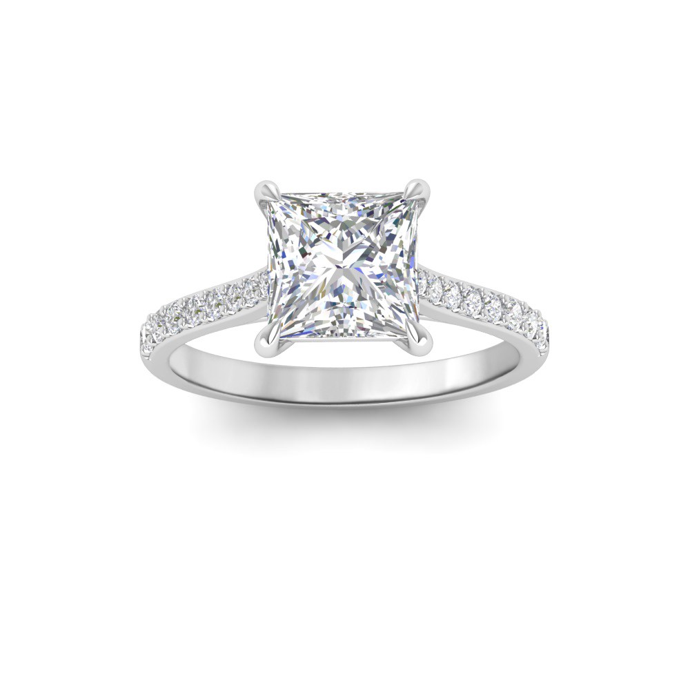 2 Ct Princess Lab Diamond & .27 Ctw Diamond Surprise Pavé Cathedral Engagement Ring