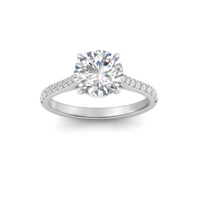 2 Ct Round Moissanite & .27 Ctw Surprise Diamond Pavé Cathedral Engagement Ring