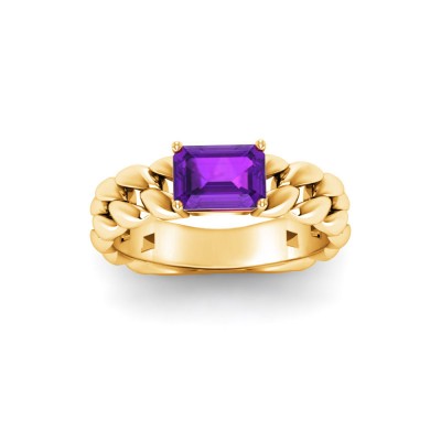 1 Ct Amethyst Emerald Cut Birthstone Cuban Ring
