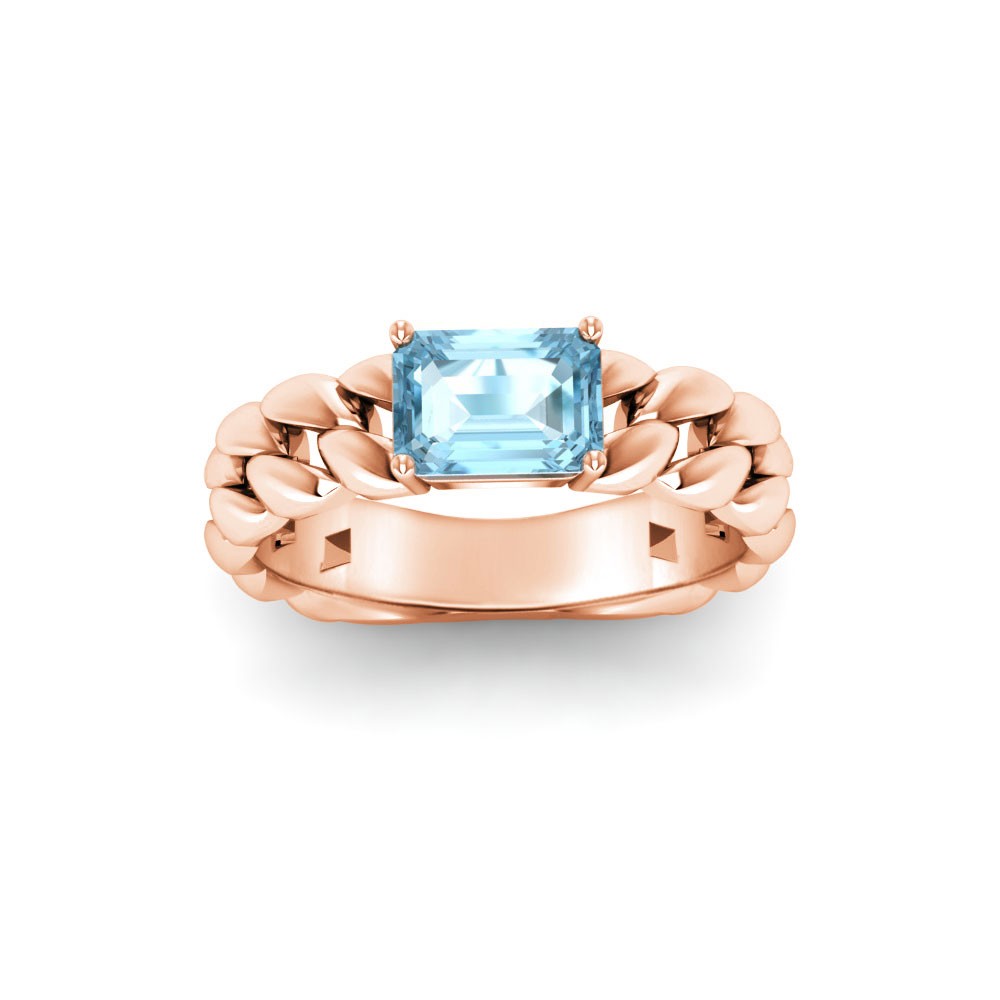 1 Ct Aquamarine Emerald Cut Birthstone Cuban Ring
