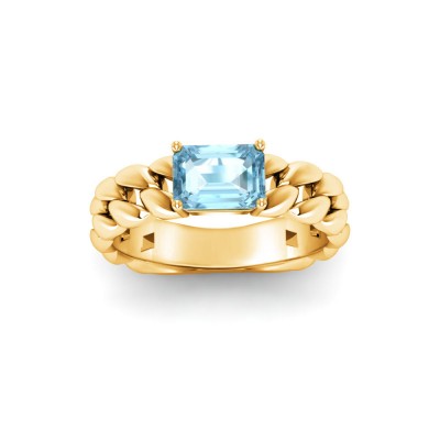 1 Ct Aquamarine Emerald Cut Birthstone Cuban Ring