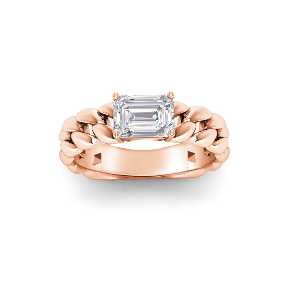 1 Ct CZ Emerald Cut Birthstone Cuban Ring