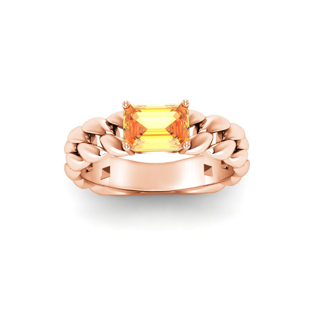 1 Ct Citrine Emerald Cut Birthstone Cuban Ring