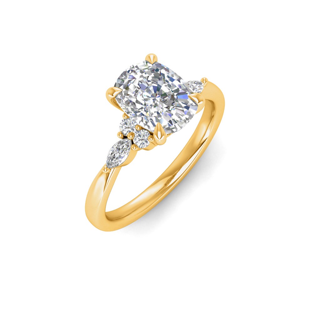 1 Ct Elongated Cushion Moissanite & .25 Ctw Marquise Diamond Accent Engagement Ring