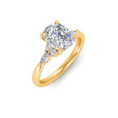 2 Ct Elongated Cushion Lab Diamond & .25 Ctw Marquise Diamond Accent Engagement Ring
