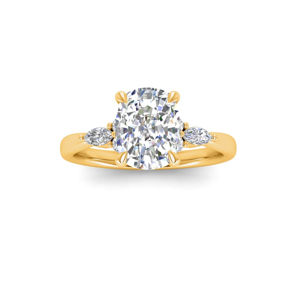 1 Ct Elongated Cushion Moissanite & .25 Ctw Marquise Diamond Accent Engagement Ring