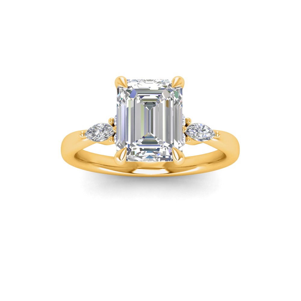 2 Ct Emerald Lab Diamond & .25 Ctw Marquise Diamond Accent Engagement Ring