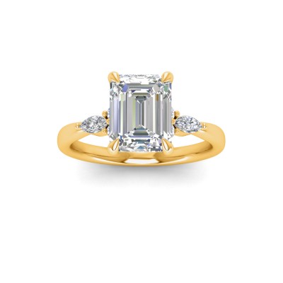 2 Ct Emerald Lab Diamond & .25 Ctw Marquise Diamond Accent Engagement Ring