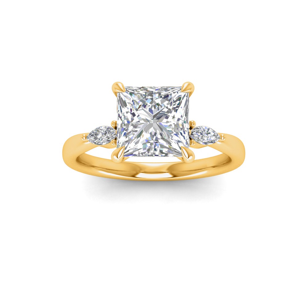 2 Ct Princess Lab Diamond & .25 Ctw Marquise Diamond Accent Engagement Ring