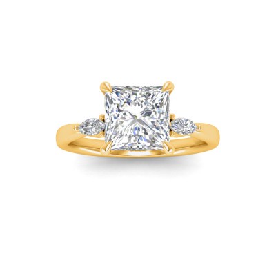 1 Ct Princess Moissanite & .25 Ctw Marquise Diamond Accent Engagement Ring