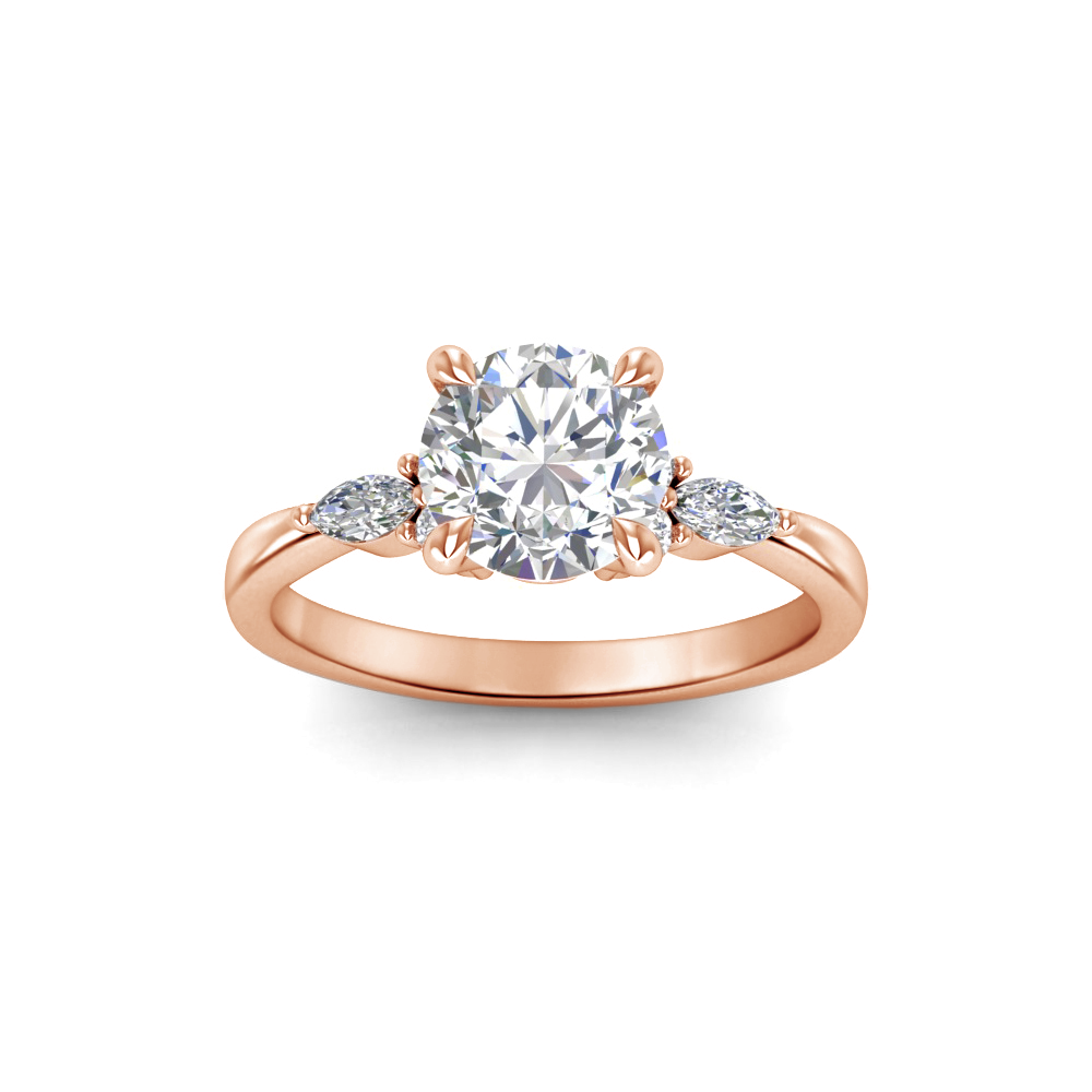 1.50 Ct Round Lab Diamond & .33 Ctw Marquise Diamond Three Stone Engagement Ring