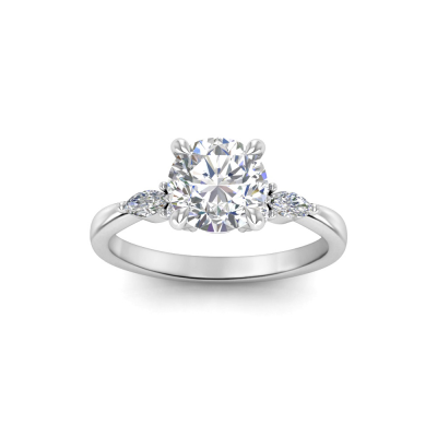 1.50 Ct Round Moissanite & .33 Ctw Diamond Trio Cluster Engagement Ring