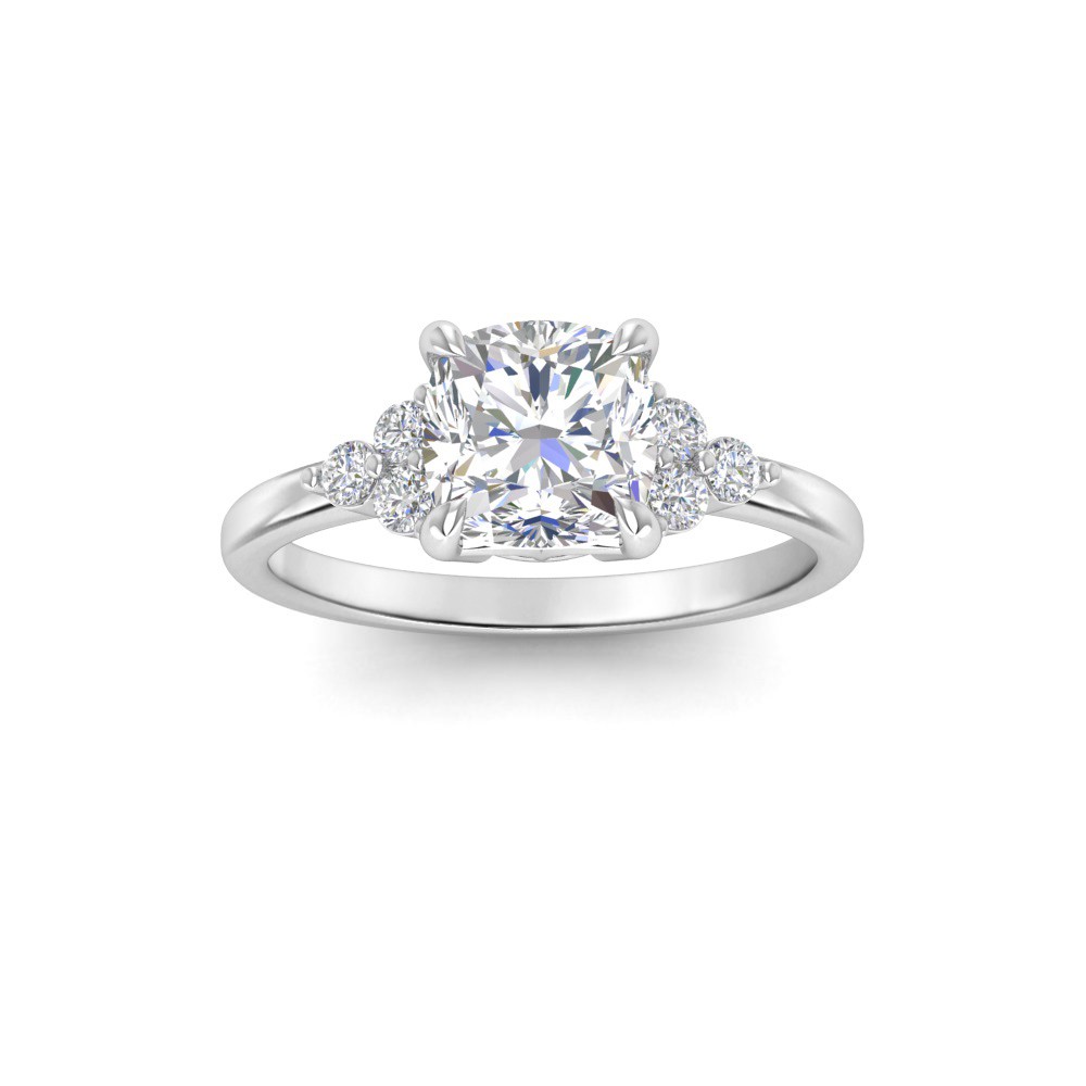 2 Ct Cushion Lab Diamond & 0.18 Ctw Diamond Trio Cluster Engagement Ring