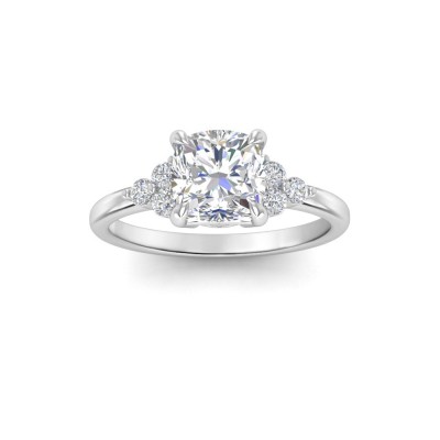 2 Ct Cushion Lab Diamond & 0.18 Ctw Diamond Trio Cluster Engagement Ring