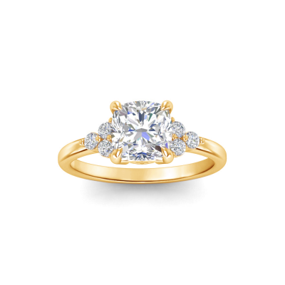 2 Ct Cushion Lab Diamond & 0.18 Ctw Diamond Trio Cluster Engagement Ring