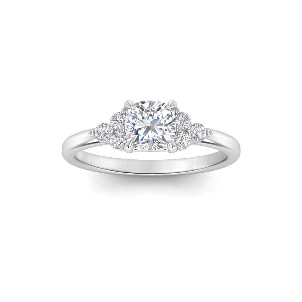 1 Ct Cushion Moissanite & .18 Ctw Round Diamonds Trio Cluster Engagement Ring