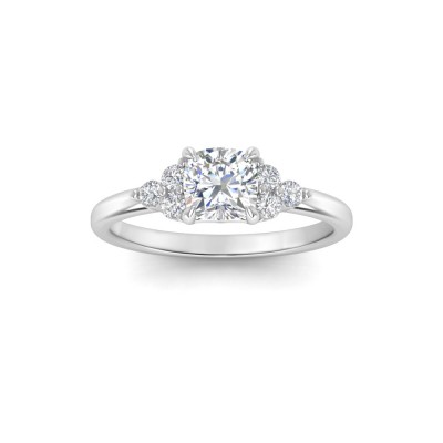 1 Ct Cushion Moissanite & .18 Ctw Round Diamonds Trio Cluster Engagement Ring
