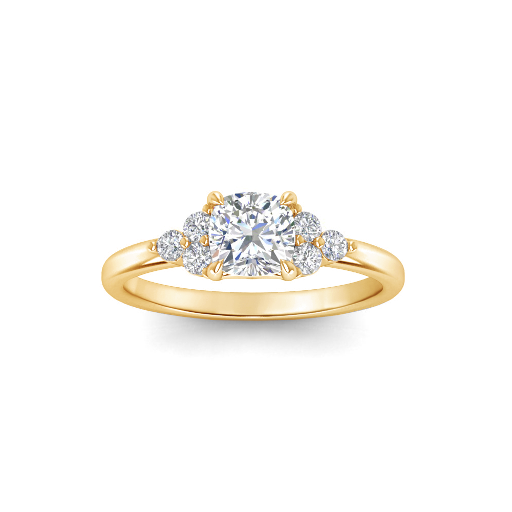 1.5 Ct Cushion Moissanite & 0.18 Ctw Diamond Trio Cluster Engagement Ring