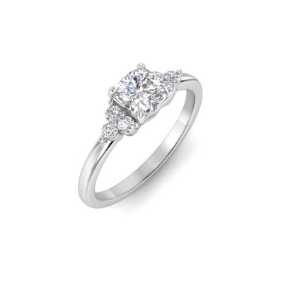 1 Ct Cushion Moissanite & .18 Ctw Round Diamonds Trio Cluster Engagement Ring