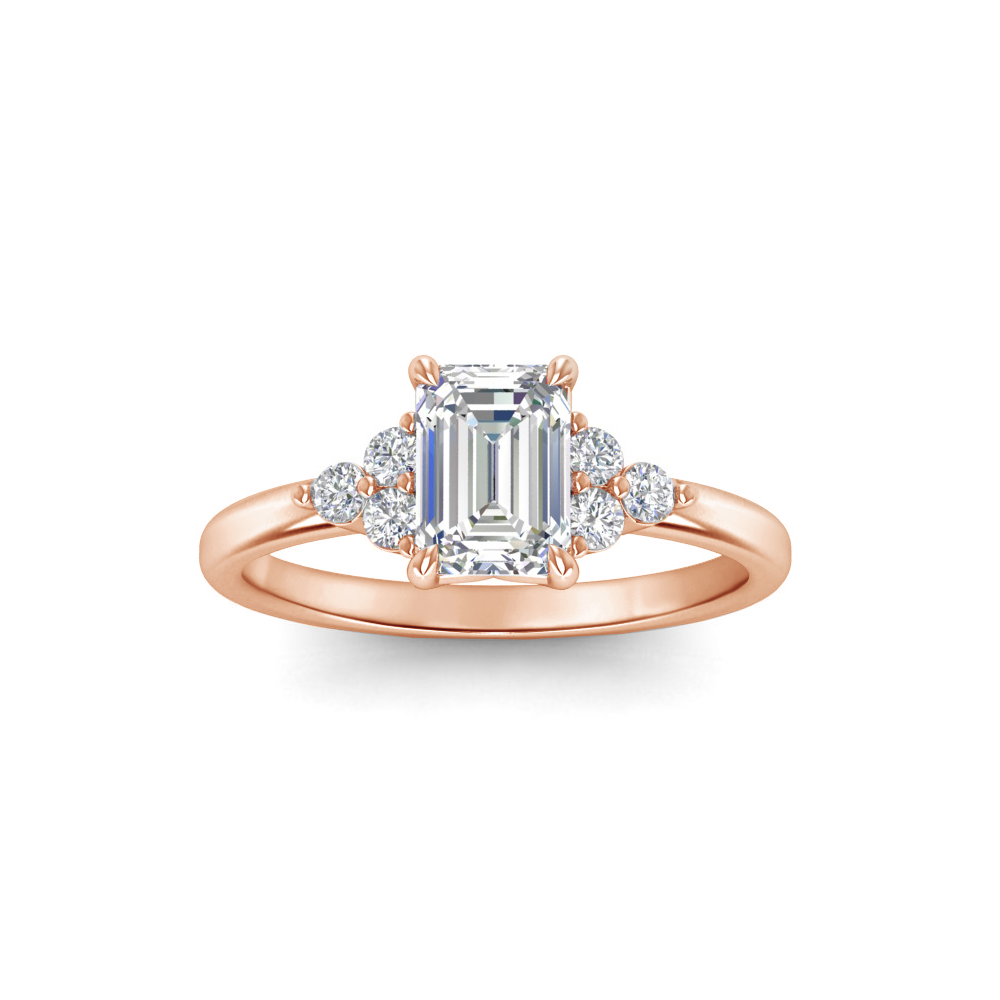 1.5 Ct Emerald Lab Diamond & 0.18 Ctw Diamond Trio Cluster Engagement Ring
